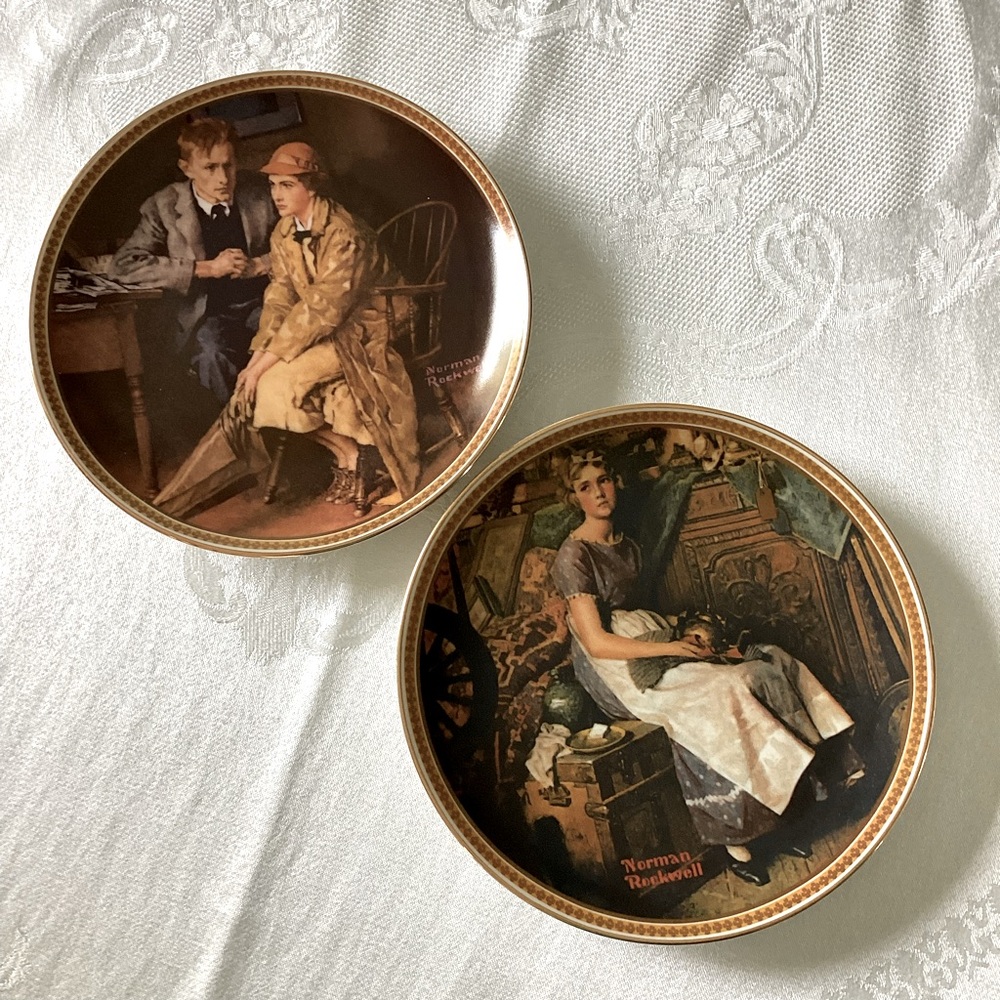 Norman Rockwell Decorative Plates - Brown and Cream